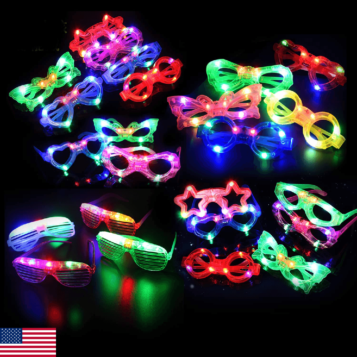 63 Pcs LED Glasses 7 shapes 6 LED Glow In The Dark Party Supplies Favor for Kids - Image 1