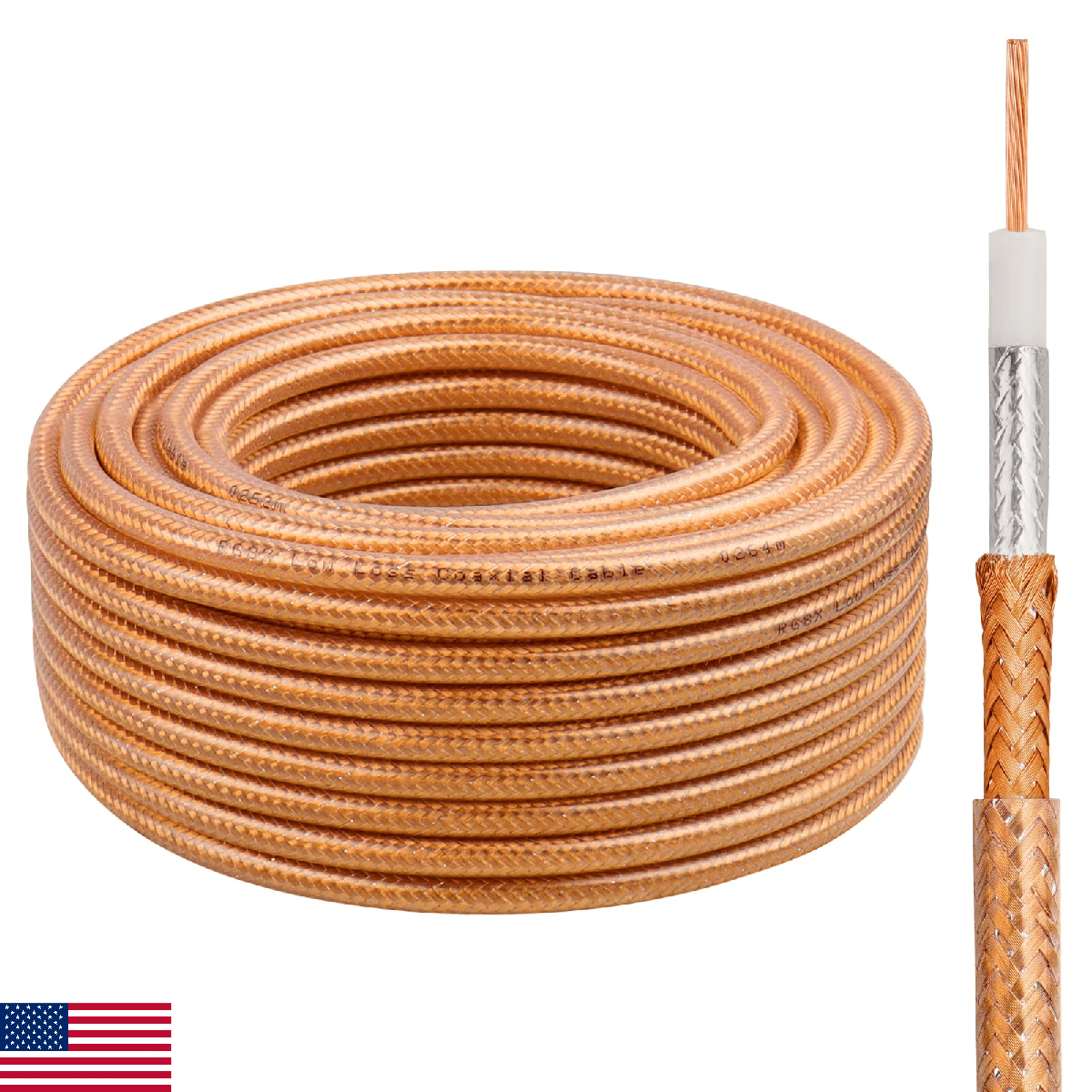 100FT RG8X Coaxial Cable, 50 Ohm Low Loss, Solid Copper Conductor, Durable Shiel - Image 1