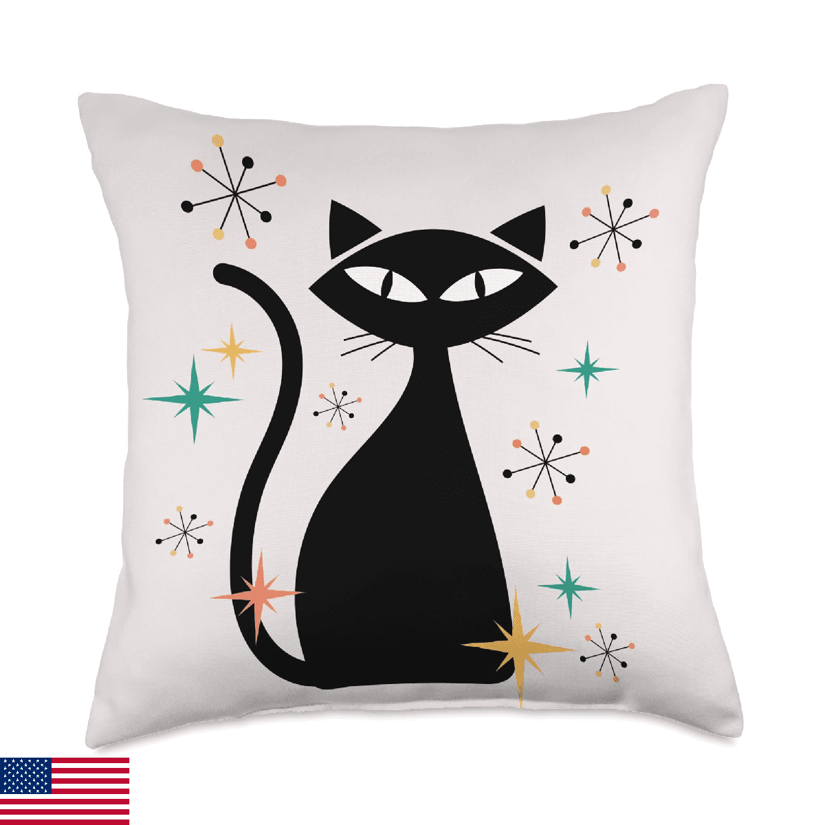 Retro Atomic Age Mid-Century Cat Vintage Space Modern Design Throw Pillow - Image 1