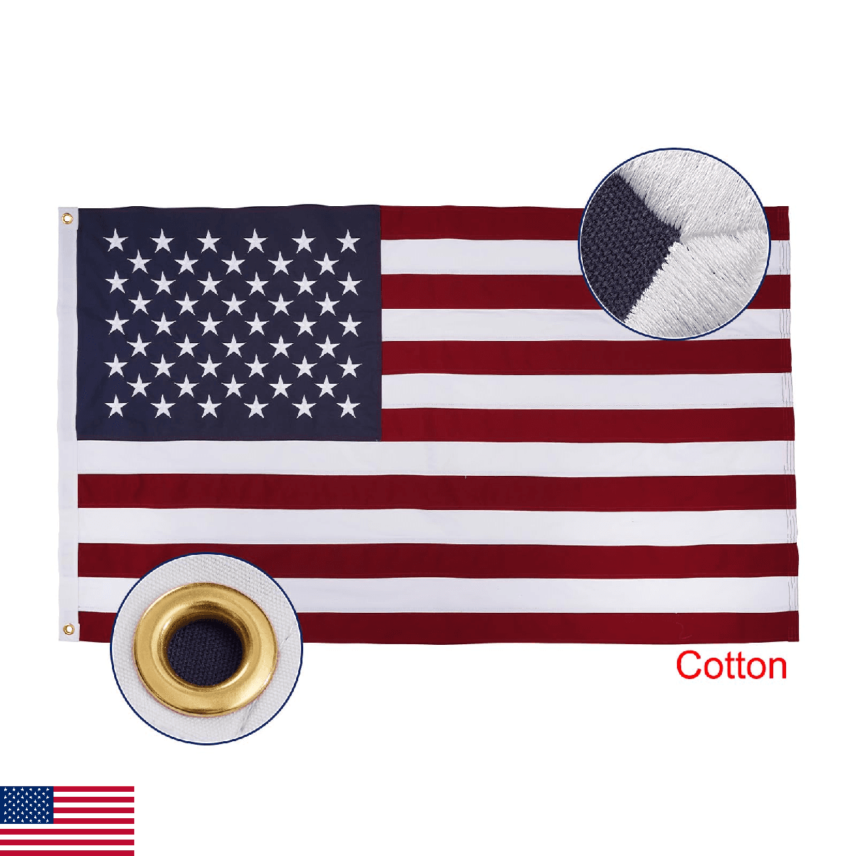 Bradford Cotton American Flag 4x6 feet Embroidered Star Cloth USA US Flags Soft - Image 1