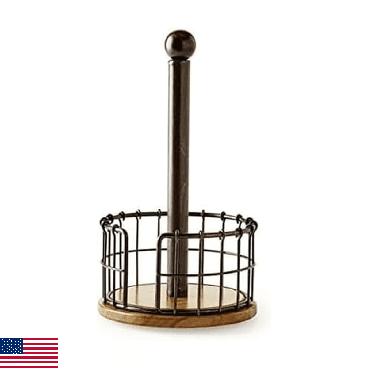 Pfaltzgraff Anvil Wire And Acacia Wood Paper Towel Holder, 13.25-Inch, Antique B - Image 1