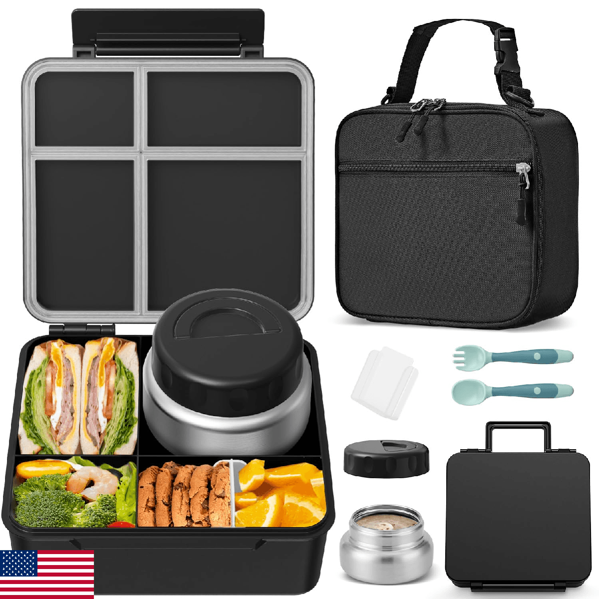 Kids Bento Lunch Box with Thermos Leakproof Toddler Bento Box 9 OZ Food Jar Lunc - Image 1
