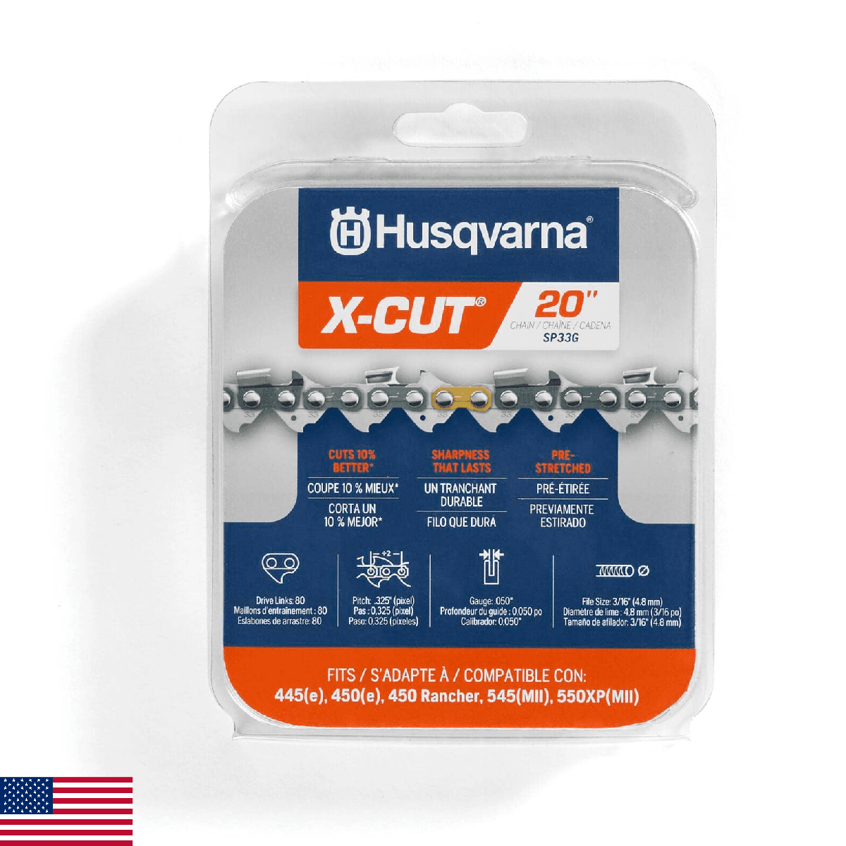 Husqvarna X-Cut SP33G 20 Inch Chainsaw Chain, 325" Pitch, 050" Gauge, 80 Drive L - Image 1