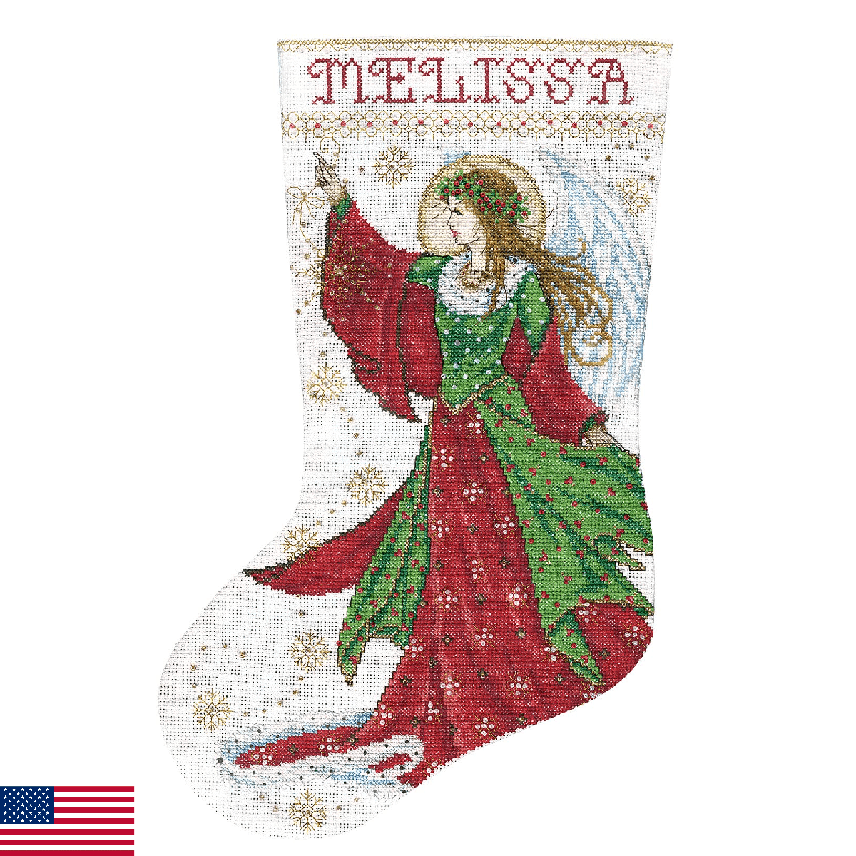 Tobin DW5990 14 Count Angel of Joy Stocking Counted Cross Stitch Kit, 17-Inch Lo - Image 1