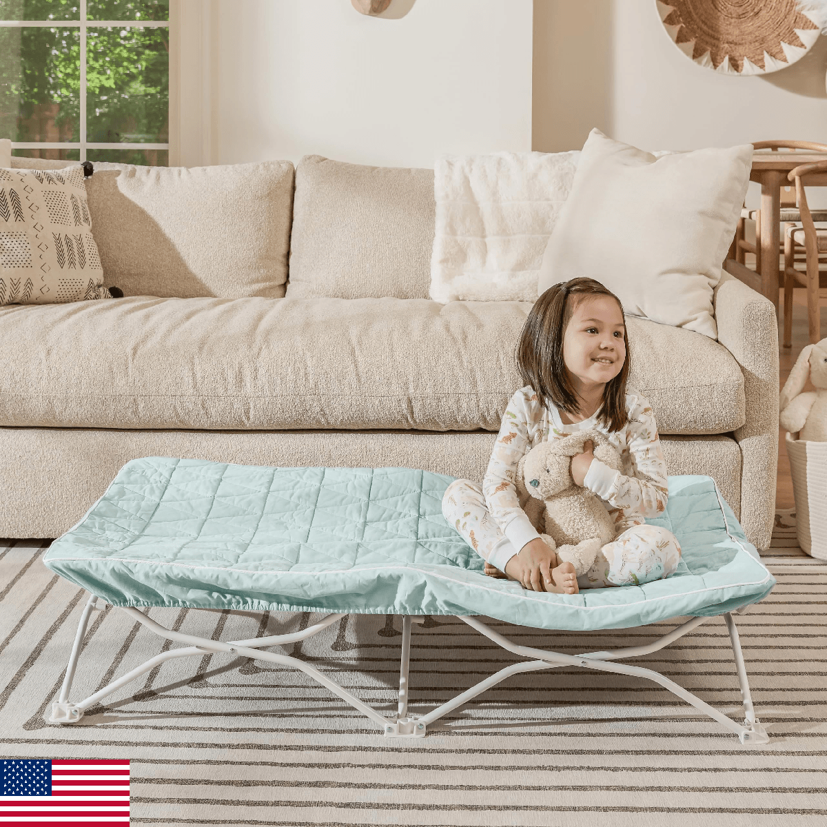 Regalo My Cot® Portable Toddler Bed, Seafoam, Includes a Quilted Water-Resistant - Image 1