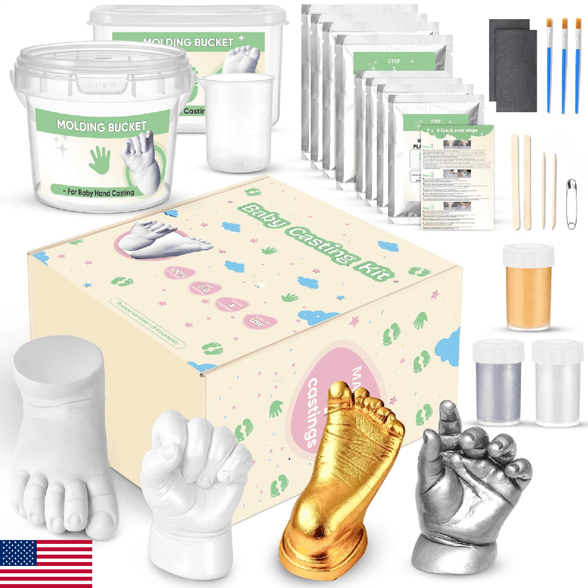 Noosuna Baby Hand and Foot Casting Kit (4 Pack), 3D Moulding Gift Set, Multiple - Image 1