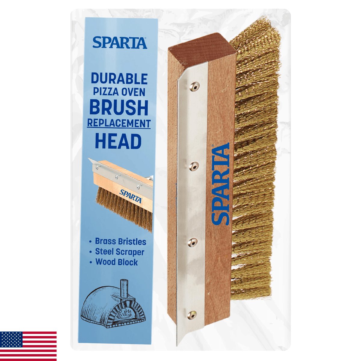 SPARTA Pizza Oven Brush Replacement Head w/ Crimped Brass Bristles & Stainles - Image 1