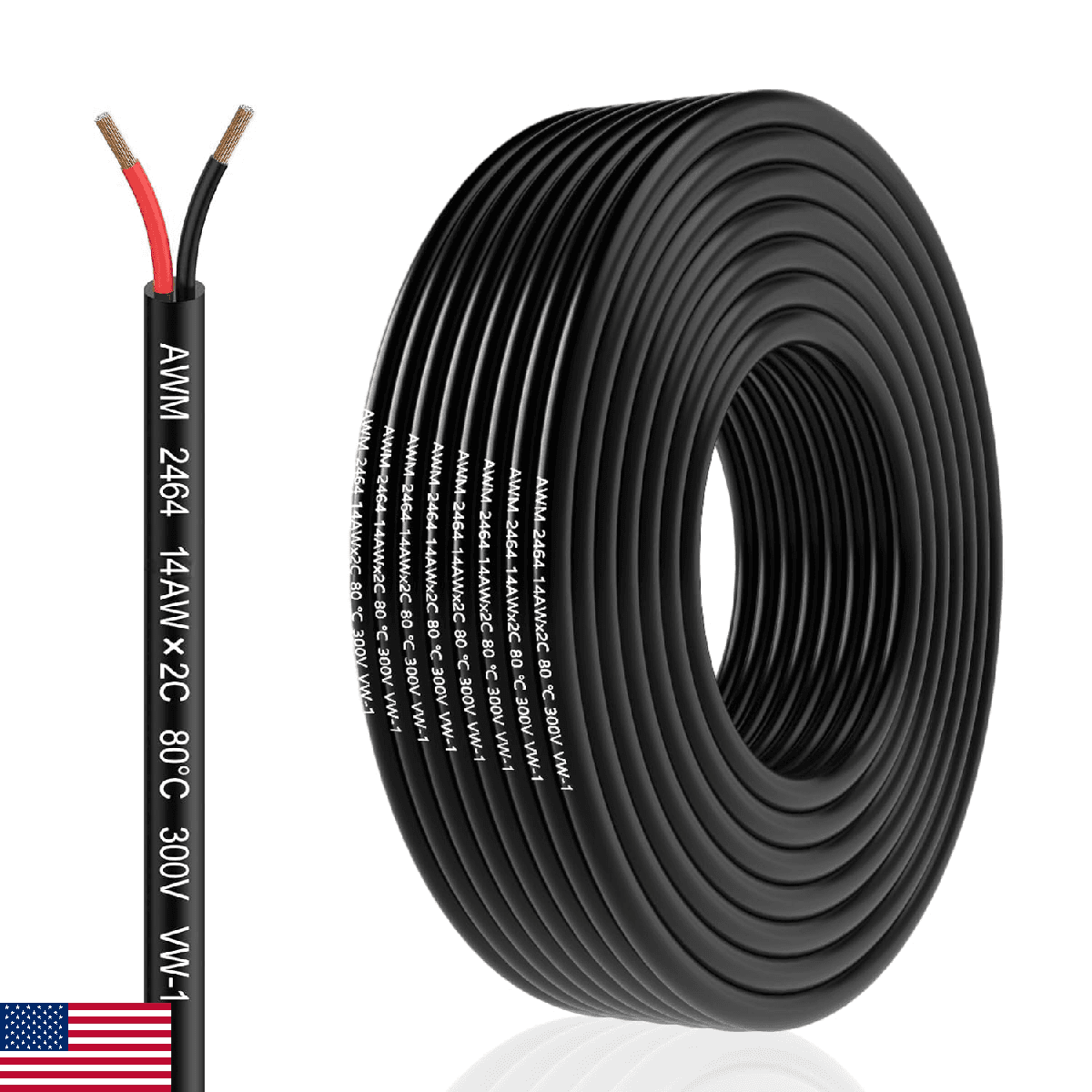14 Gauge Wire 2 Conductor 14 AWG Electrical Wire Stranded PVC Cord Oxygen-Free C - Image 1
