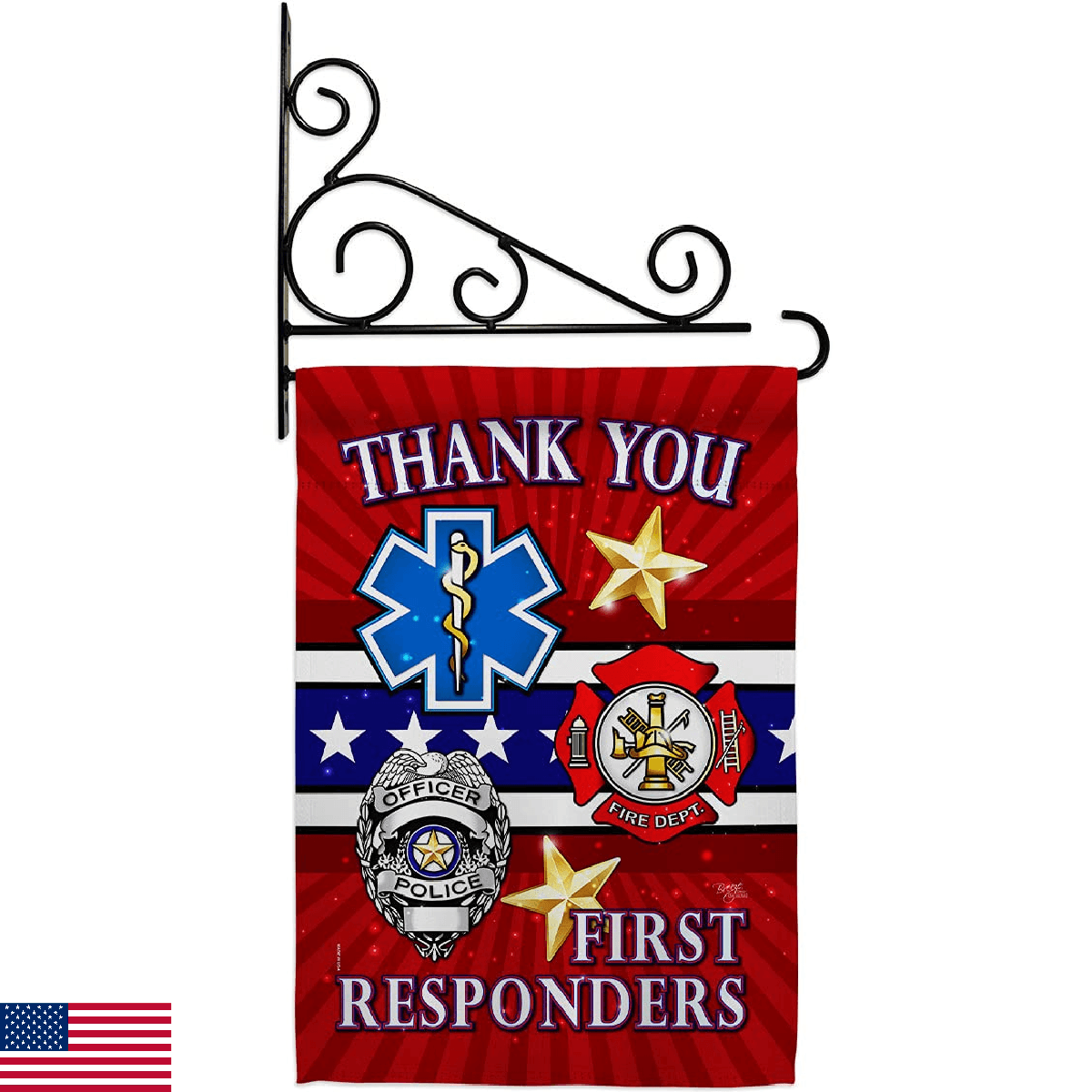 First Responder Garden Flag Set: EMT, Paramedic, Nurse. Wall Holder, USA Made. - Image 1