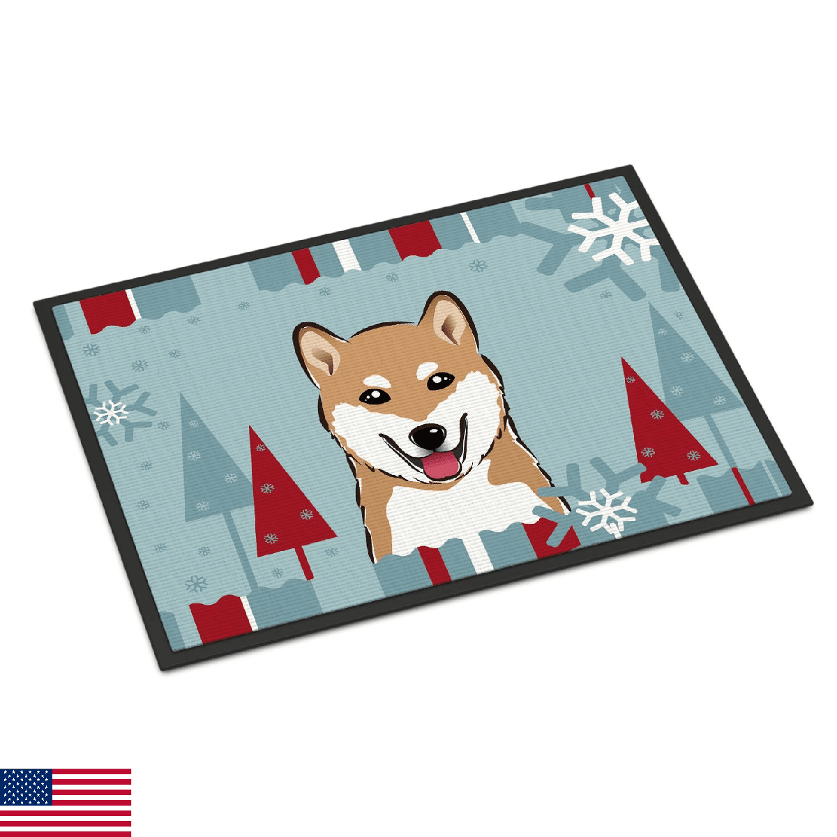 Caroline's Treasures BB1721MAT Winter Holiday Shiba Inu Doormat 18x27 Front Door - Image 1