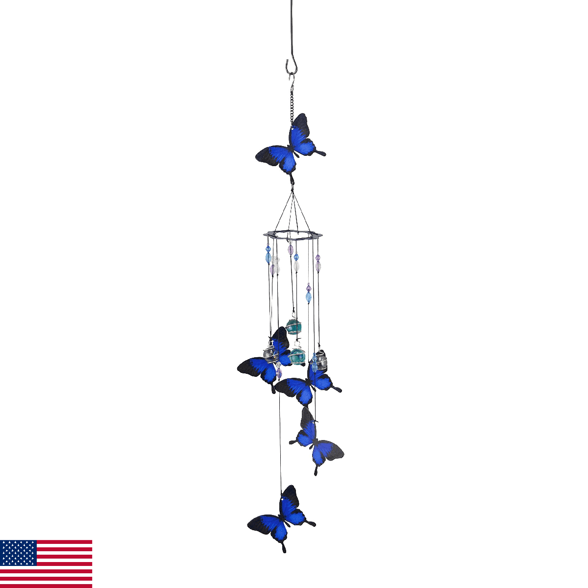 Red Carpet Studios Butterfly Spiral Mobile Wind Chime, 30" Blue Garden Decor - Image 1