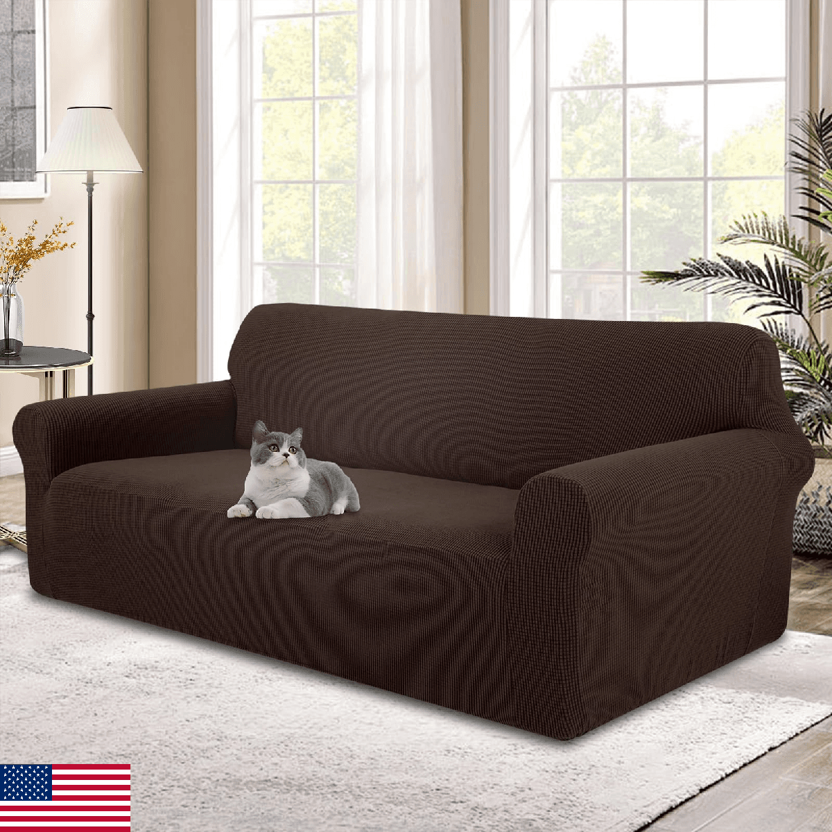 Luxshare Stretch Couch Cover XL Large Chocolate Sofa Slipcover Protector Kids Do - Image 1