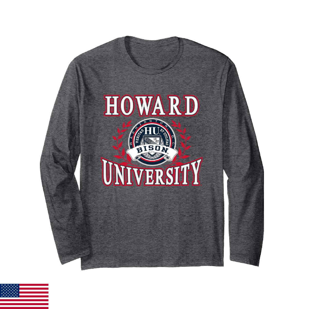 Howard University Bison Laurels Officially Licensed Long Sleeve T-Shirt - Image 1