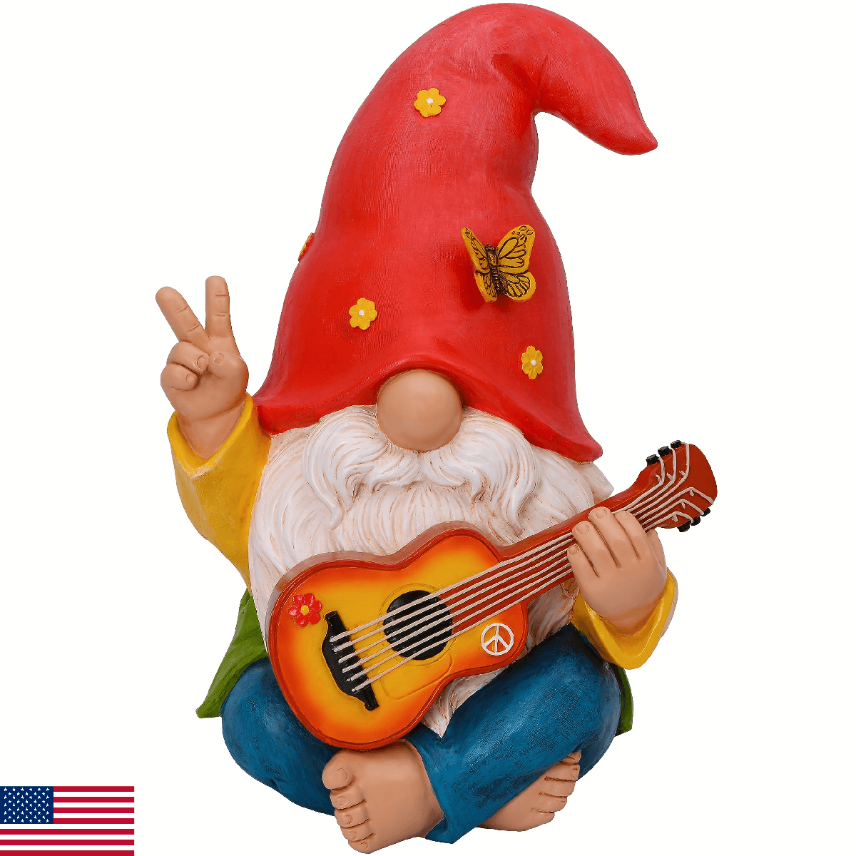 Mood Lab Hippie Gnome Figurine - 9.25" Tall Garden Lawn Statue - Image 1