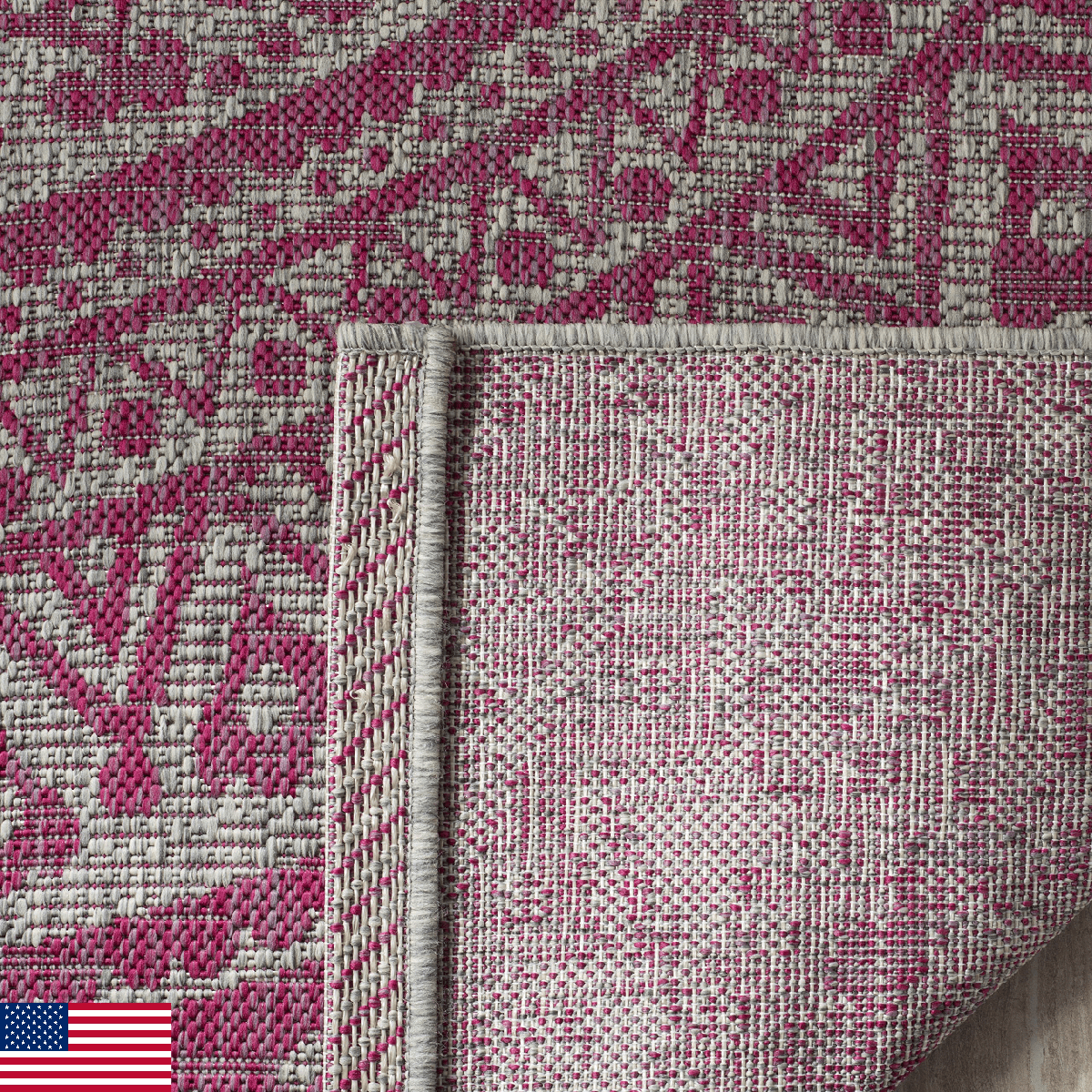 SAFAVIEH Washable Outdoor Rug Courtyard 4ft Square Light Grey Pink Pu - Image 1