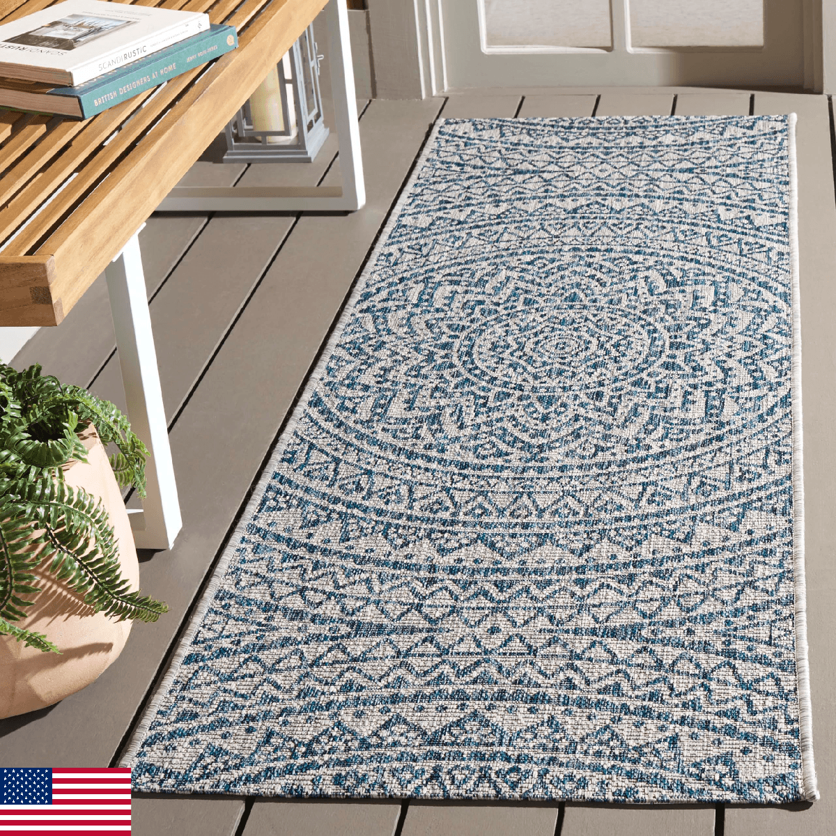 SAFAVIEH Washable Indoor/Outdoor Runner Rug - 2'3" x 12' - Light Grey & Blue CY8 - Image 1