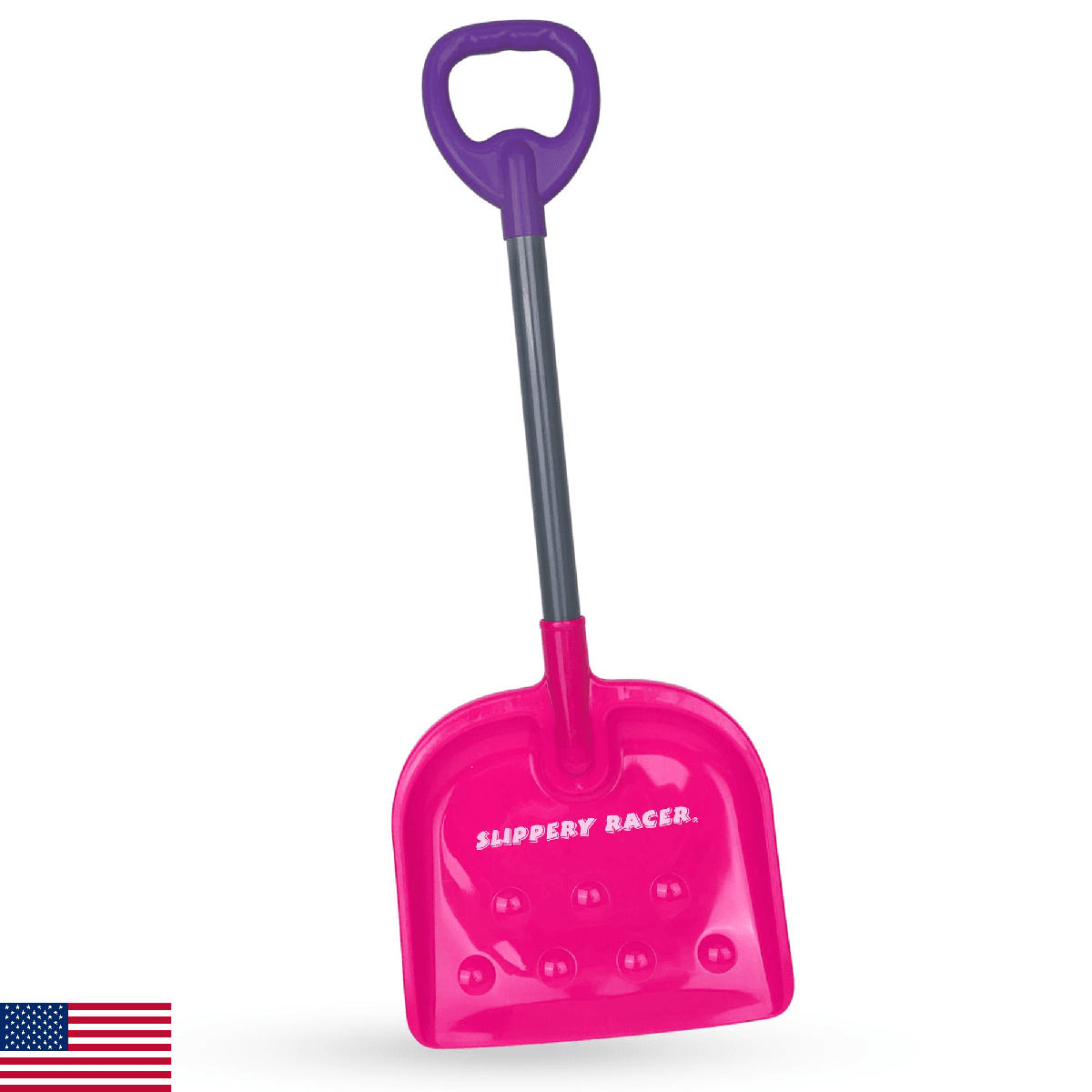 Slippery Racer Kids Snow Shovel 27" Pink/Purple - Durable BPA-Free Plastic - Image 1