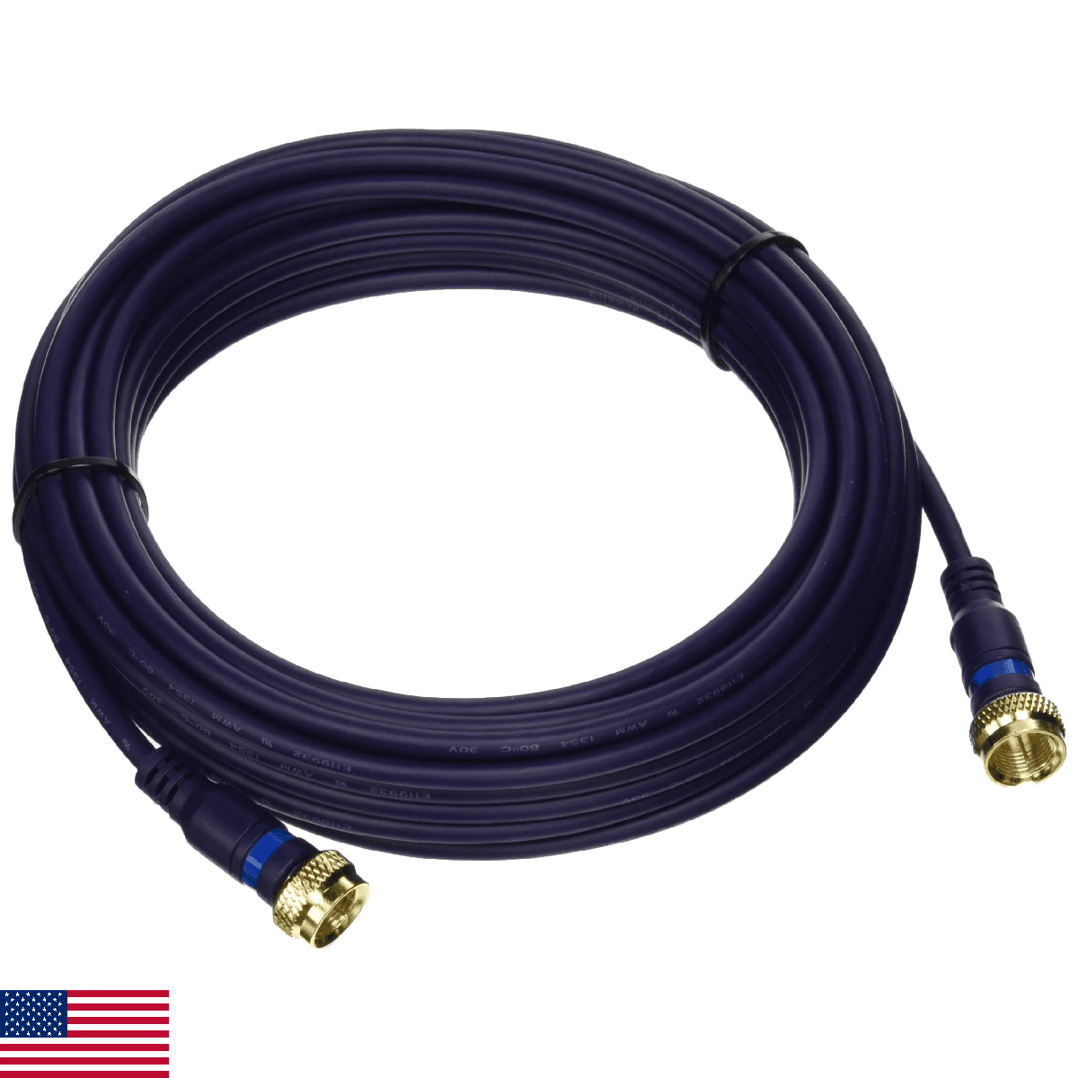 C2G 27229 Velocity Mini-Coax F-Type Cable 25ft Blue - VCR TV Cable Box - Image 1
