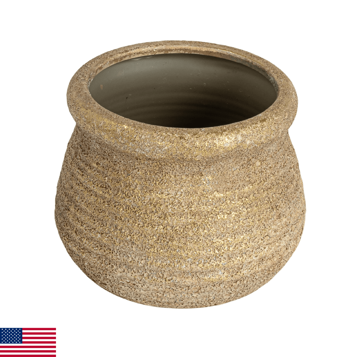 Creative Co-Op Round Volcano Terra-Cotta Planter, Gold - Image 1