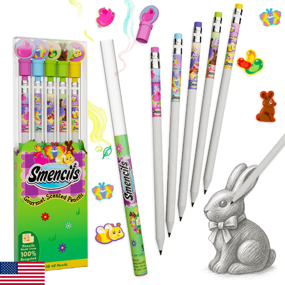 Spring Smencils - HB #2 Scented Pencils, 5 Count, Gifts for Kids, School Supplie - Image 1