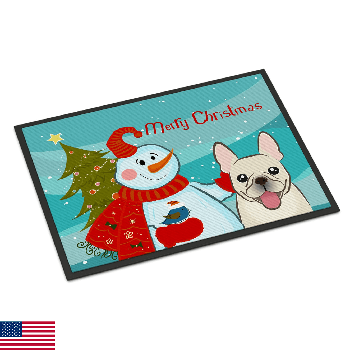 Caroline's Treasures BB1858JMAT Snowman with French Bulldog Doormat 24x36 Front - Image 1