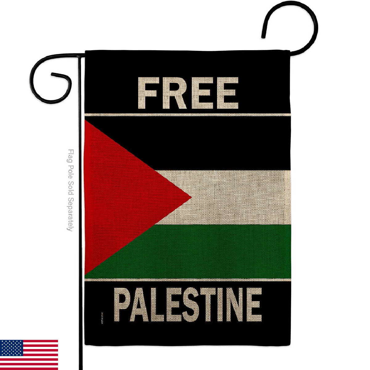 USA Free Palestine Burlap Garden Flag 13x18.5" Double-Sided Made in USA - Image 1