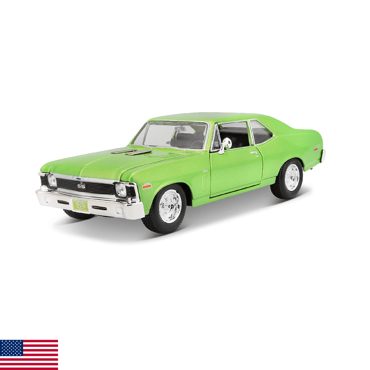 Maisto 1:24 1970 Chevrolet Nova SS Diecast Vehicle Green (Colors May Vary) - Image 1