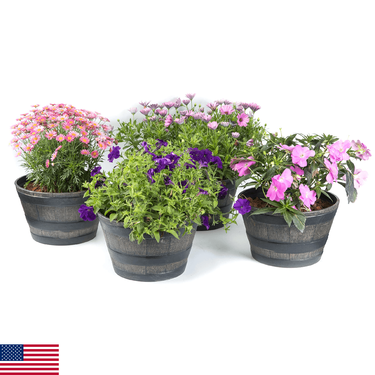 Gardenised 4-Pc Half Barrel Planters Rustic Faux Wood Pots Indoor Outdoor - Image 1