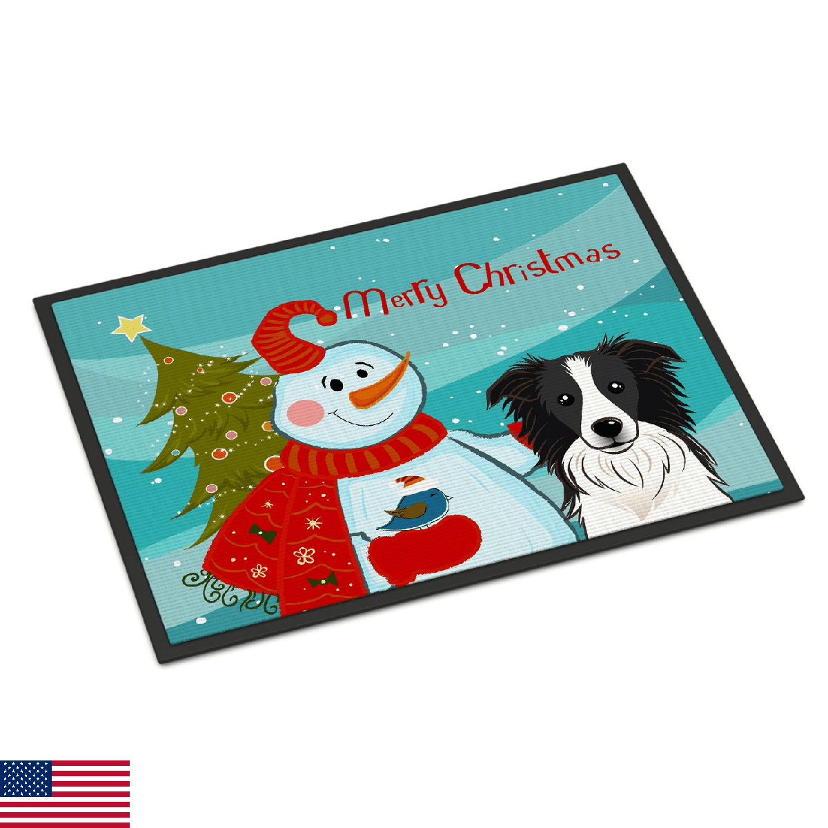 Caroline's Treasures BB1861MAT Snowman with Border Collie Doormat 18x27 Front Do - Image 1