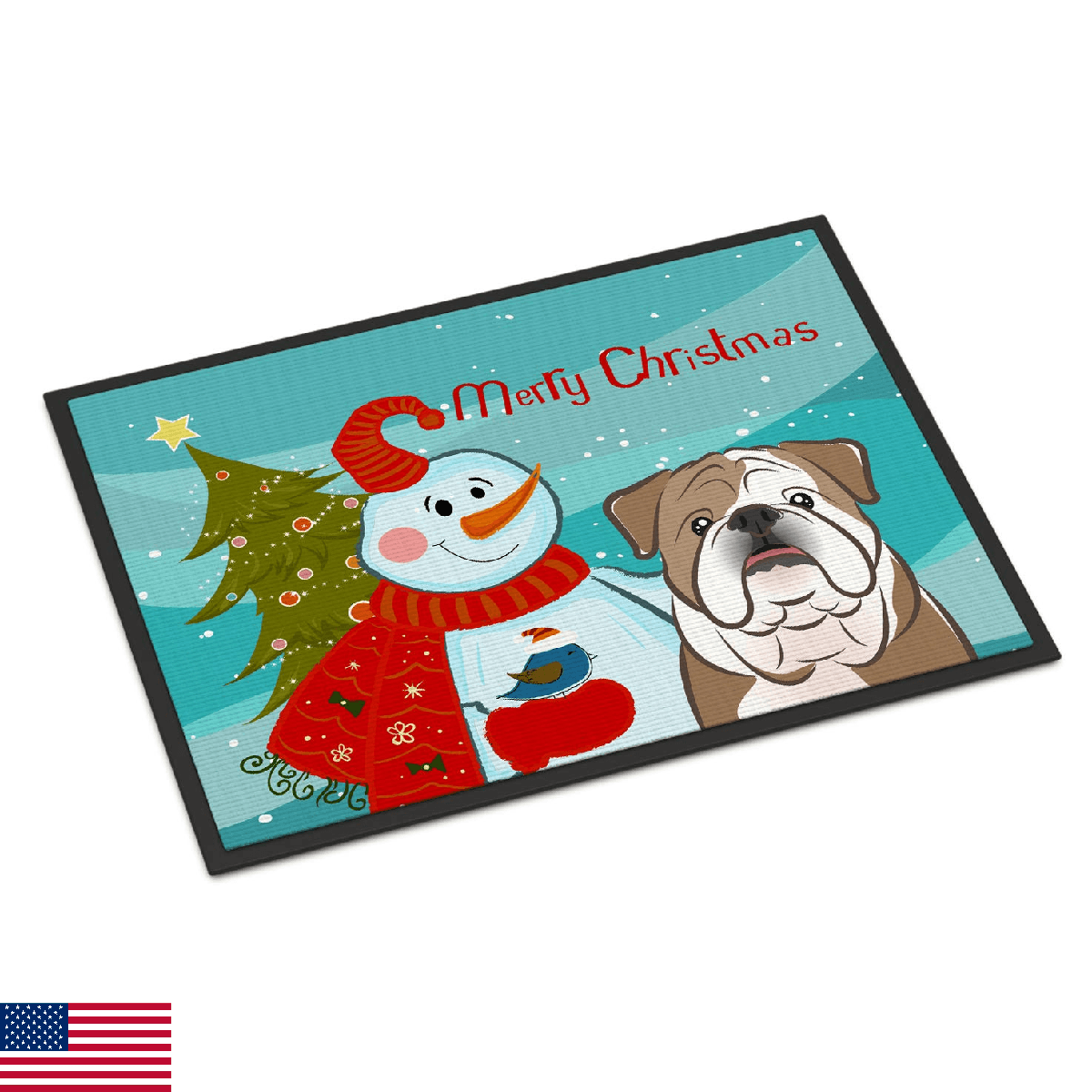 Caroline's Treasures BB1839MAT Snowman with English Bulldog Doormat 18x27 Front - Image 1