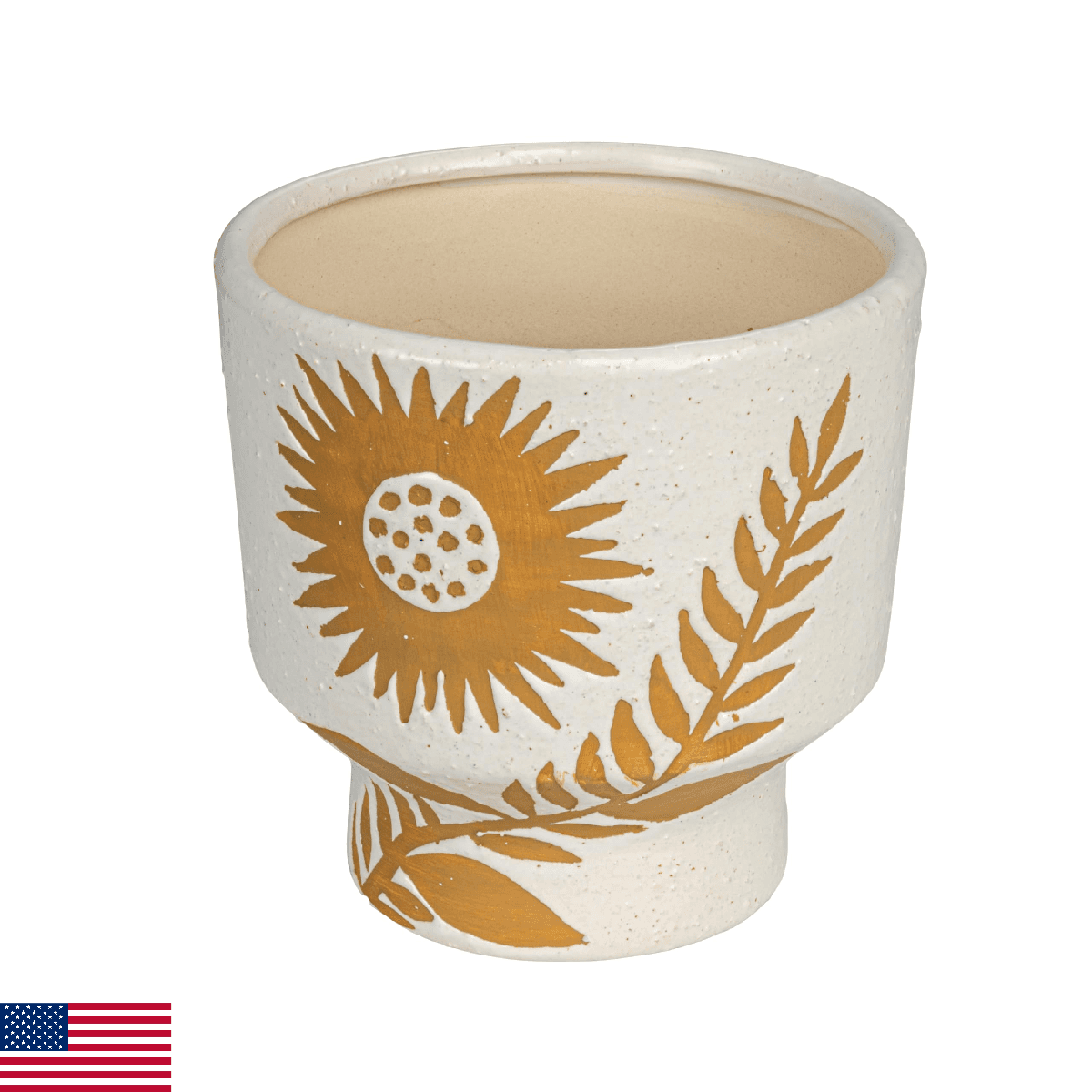 Creative Co-Op Stoneware Footed Planter with Flower, Reactive Glaze, White and M - Image 1