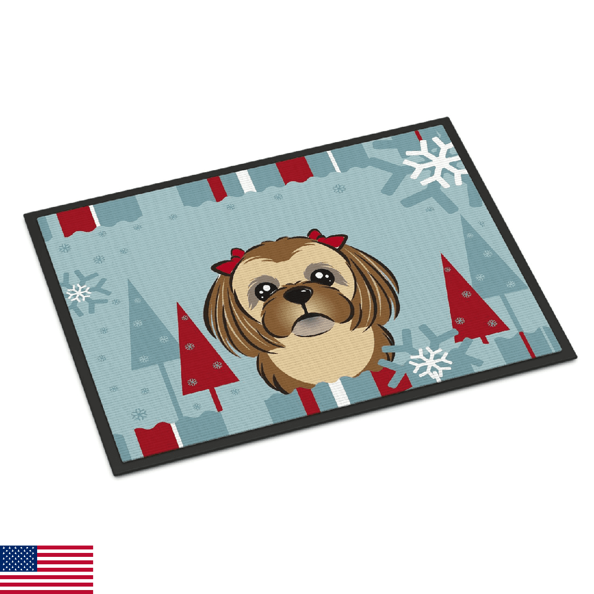 Caroline's Treasures BB1745MAT Winter Holiday Chocolate Brown Shih Tzu Doormat 1 - Image 1