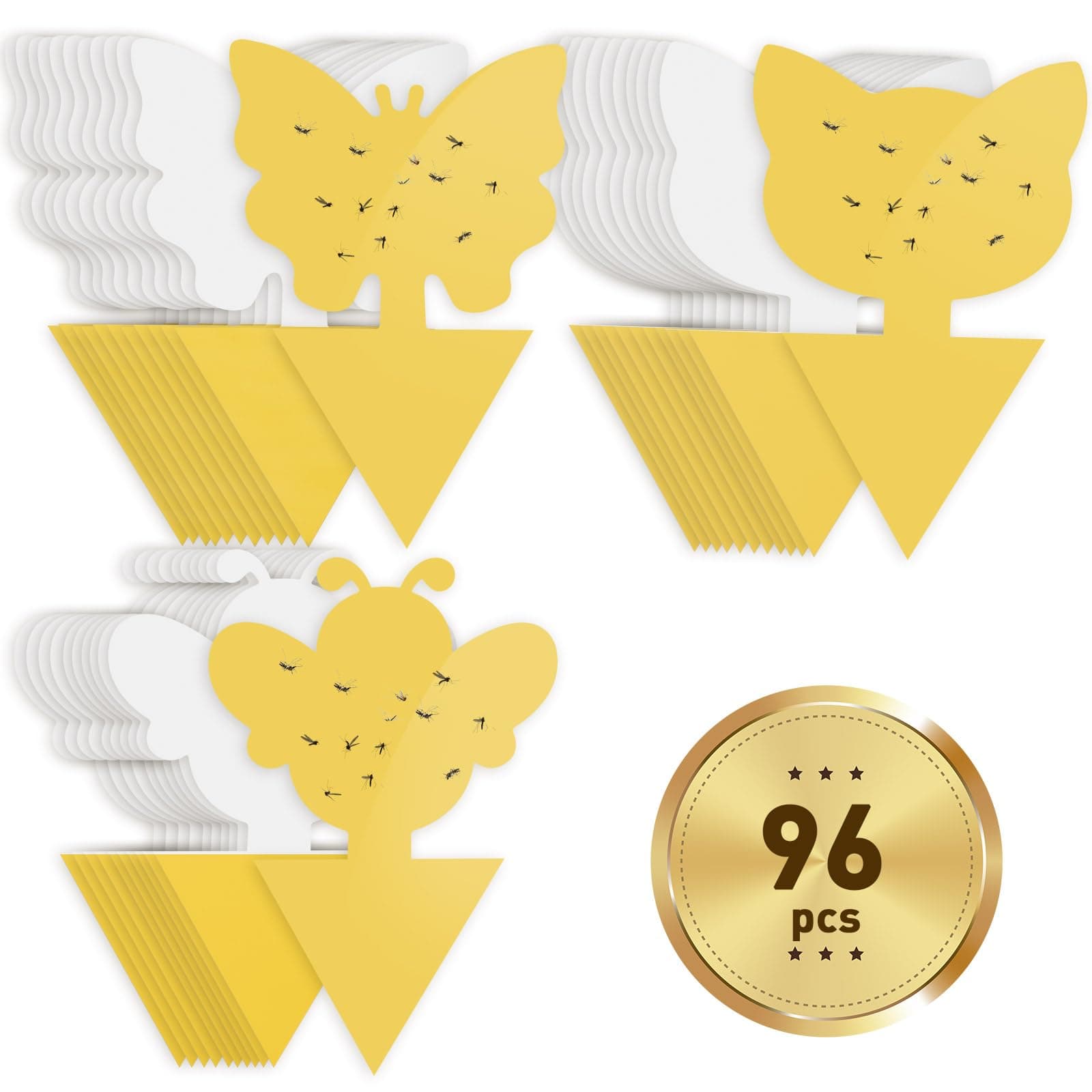 Vertmuro 96 Pack Fruit Fly Traps for Indoor Outdoor, 3 Shapes Yellow Sticky Bug - Image 1