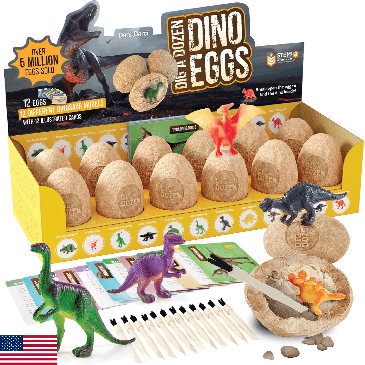 Dan&Darci Dig a Dozen Dino Egg Kit for Kids - Dinosaur Toys Gift 3-12 Year Old - - Image 1