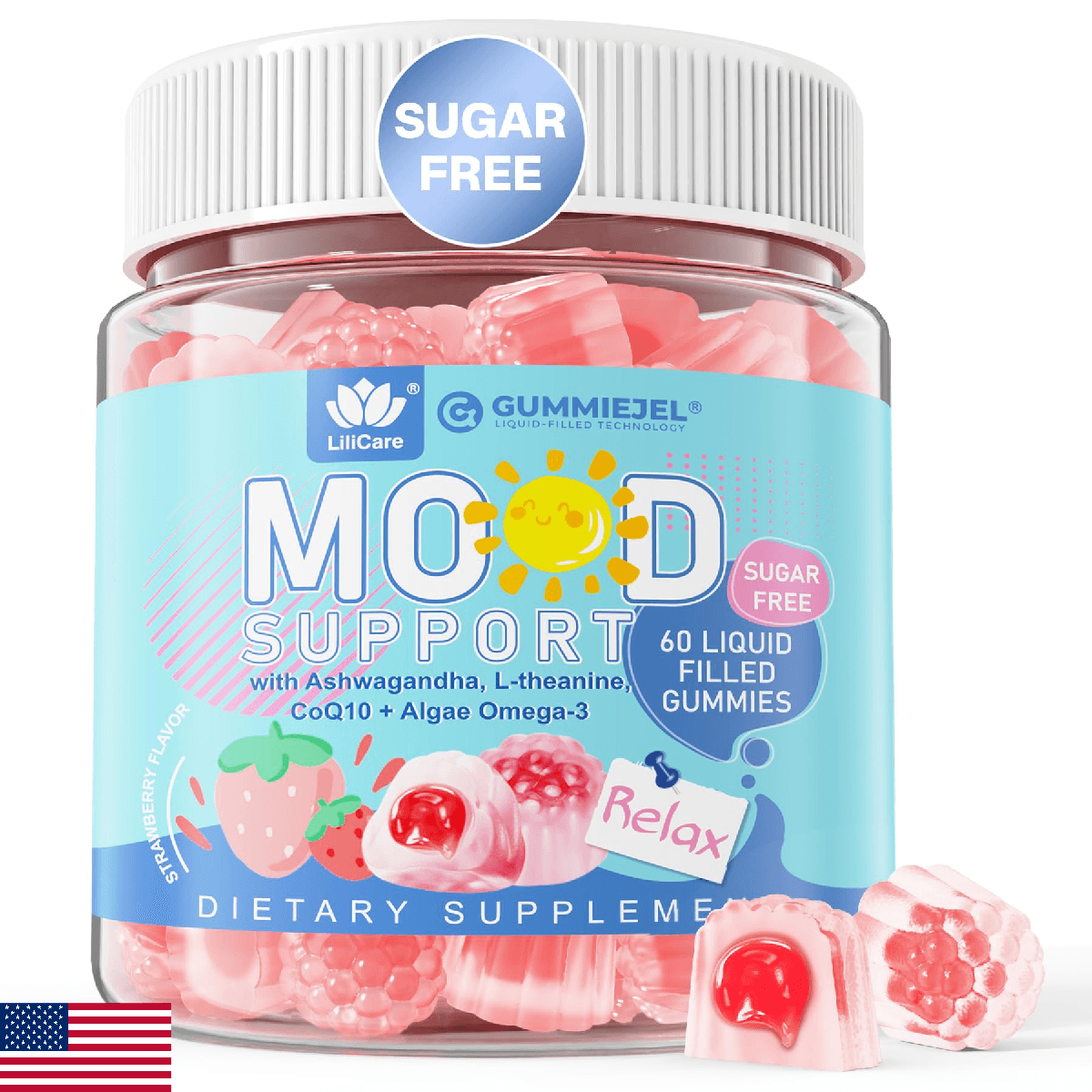 Calm Gummies: Ashwagandha, Omega-3, Saffron, L-Theanine, CoQ10. Vegan Sugar-Free - Image 1