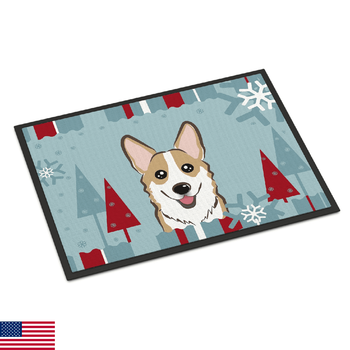 Caroline's Treasures Winter Holiday Sable Corgi Doormat 18x27 Indoor Outdoor Rug - Image 1