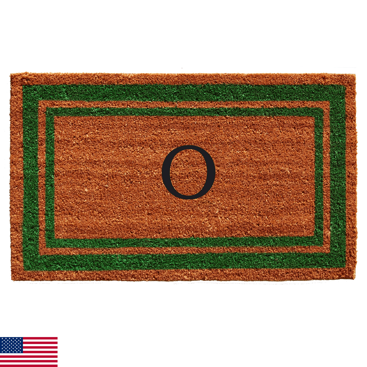 Calloway Mills Green Border 18x30 Monogram Doormat, Natural/Green (Letter O) - Image 1