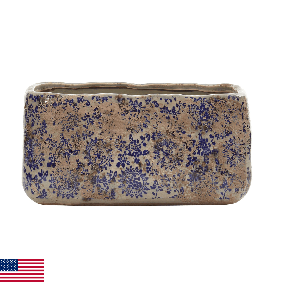 Nearly Natural 10in. Tuscan Ceramic Rectangle Planter, Blue - Image 1
