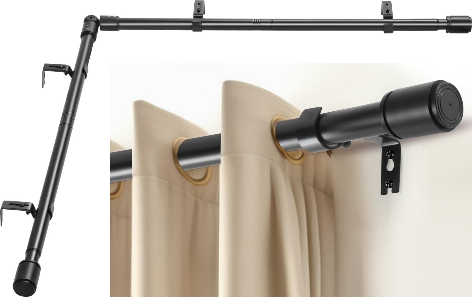 Anndason Heavy Duty 1" Corner Curtain Rod Set 30-76" for Bay/Corner Windows - Image 1