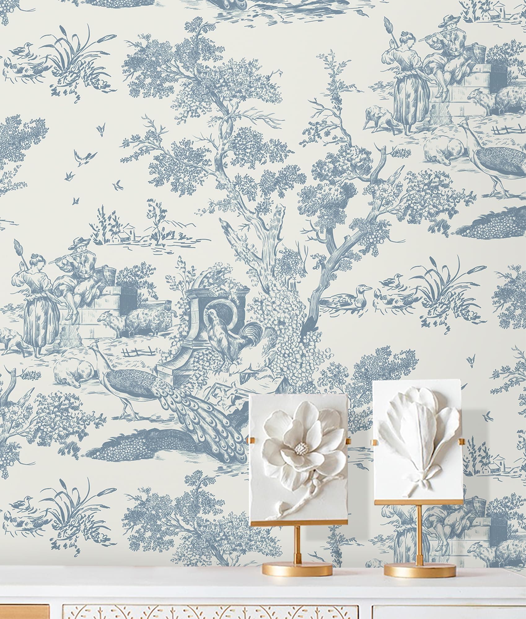 CiCiwind 16"x197" White Blue Peel & Stick Removable Wallpaper for Bedroom - Image 1