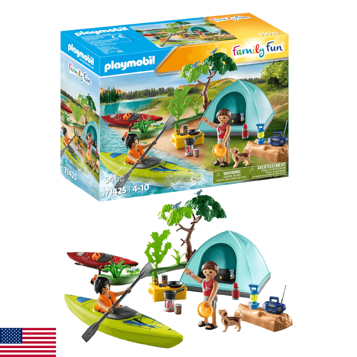 Playmobil Camping with Kayaks Tent Dog Campfire Figures Outdoor Adventure Set - Image 1