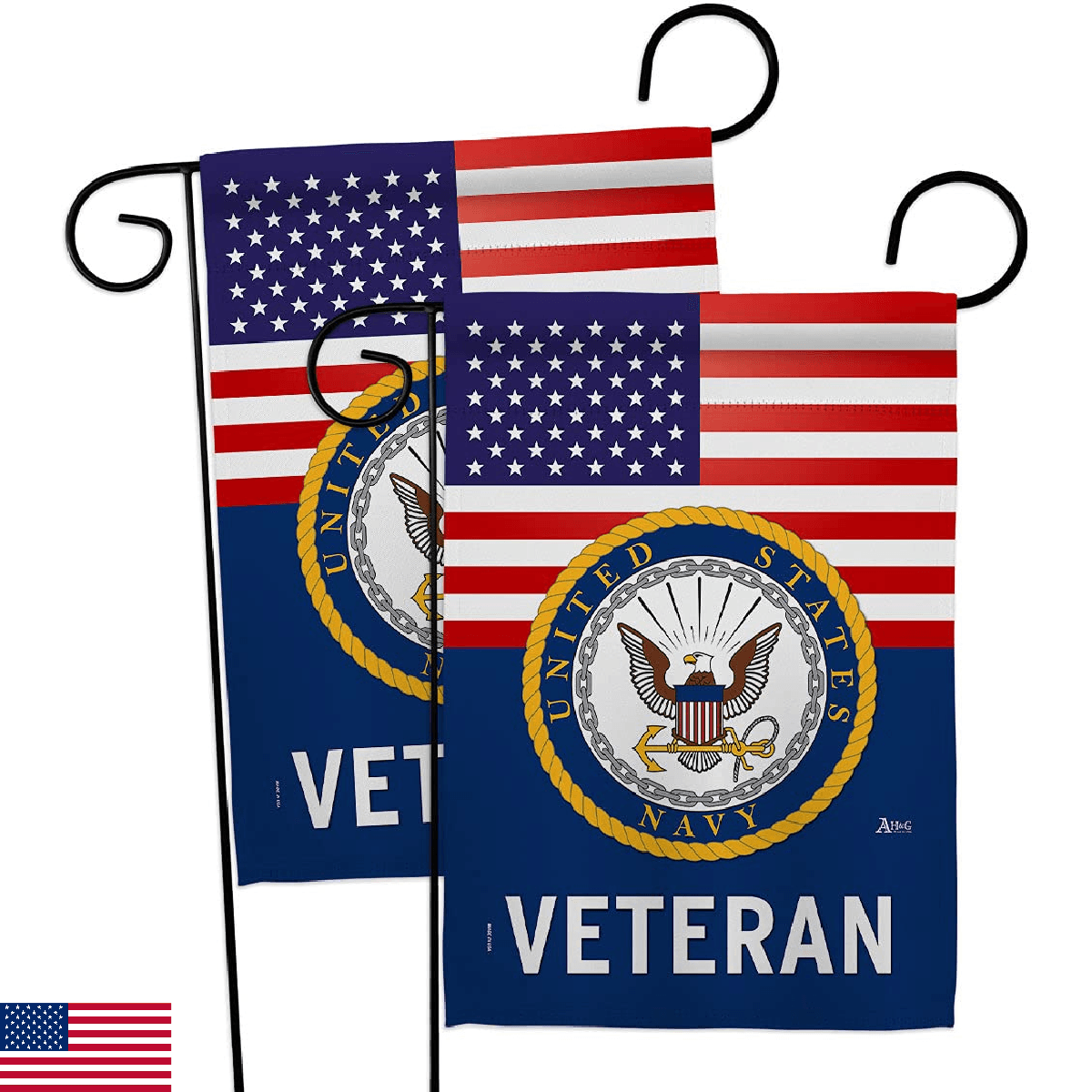 US Navy Veteran Garden Flag 2-Pack, 13x18.5" - Double-Sided Outdoor USN Seabee - Image 1