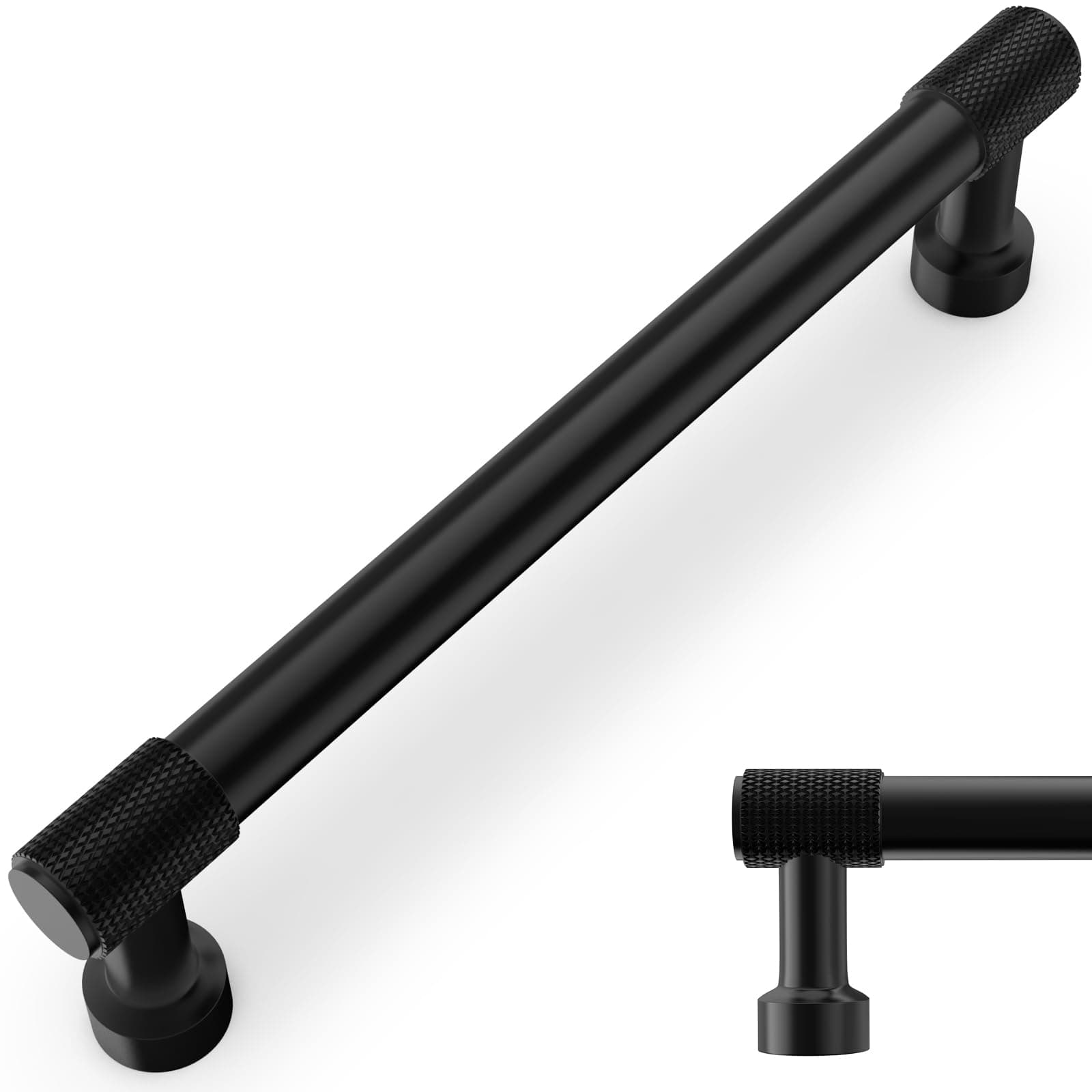 BUKOBYHE 10 Pack 7.5" Matte Black Knurled Cabinet Handles Drawer Pulls - Image 1