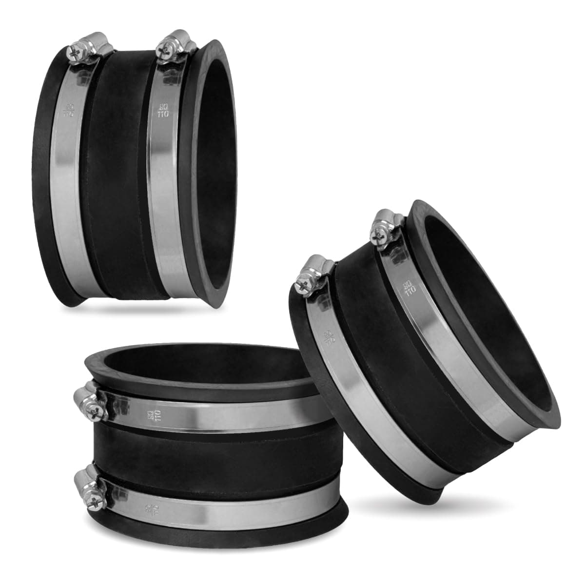 POWERTEC 70149-P3 4" Dust Control Flex Cuff w/ Steel Hose Clamps Rubber - Image 1