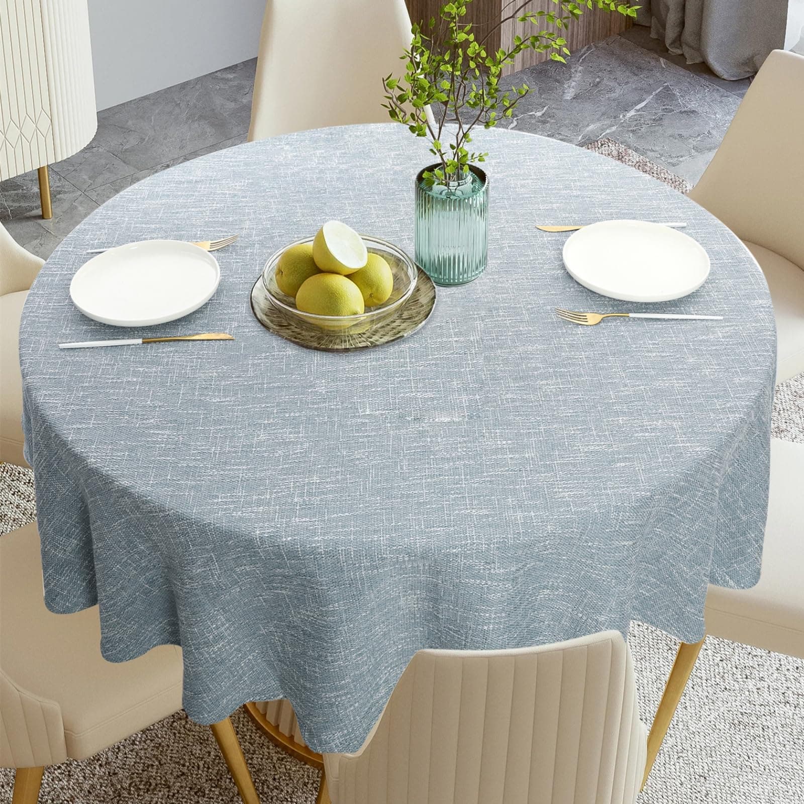 Linen Textured Round Tablecloth Solid Color Cotton Heavy Duty Fabric - Many Size - Image 1