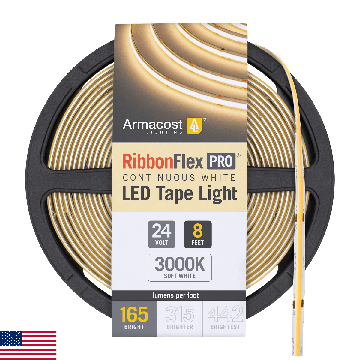 Armacost RibbonFlex Pro 24V White COB LED Strip Light 3000K, 16.5ft - Image 1