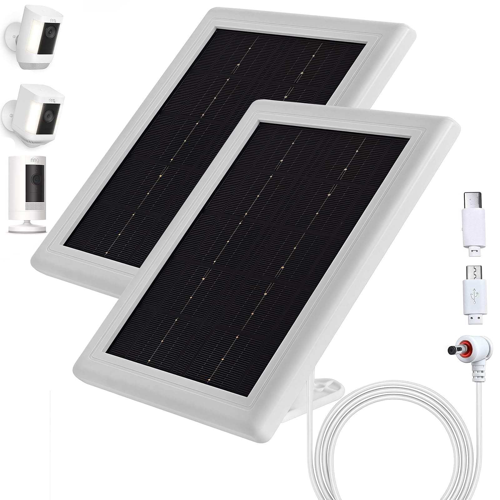 BOBUY 5V 3.5W Solar Panel Charger for Ring Stick Up/Spotlight Cam Battery (2 Pac - Image 1