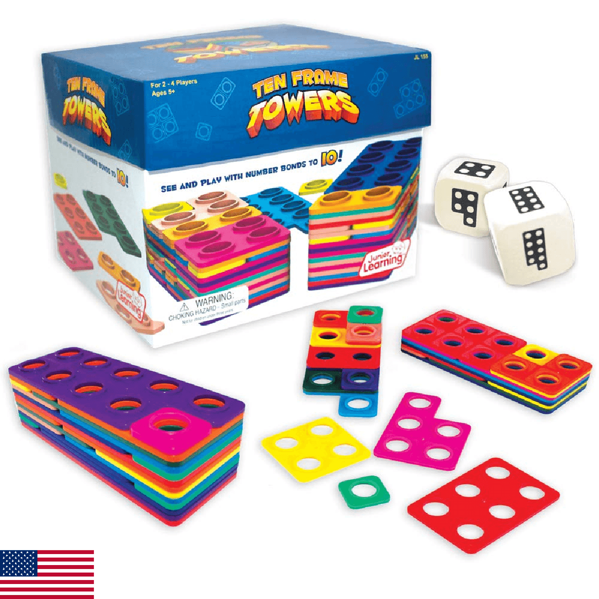 Junior Learning Ten Frame Towers Board Games - Math & Counting Game for Kids - Image 1
