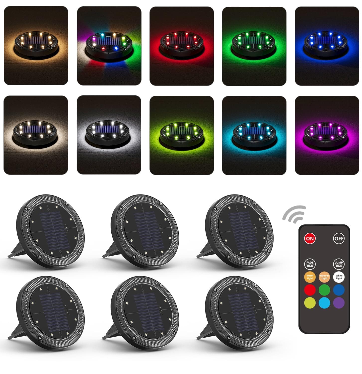 Color Changing Solar Ground Lights with 33ft Long Distance Remote Control - Flat - Image 1