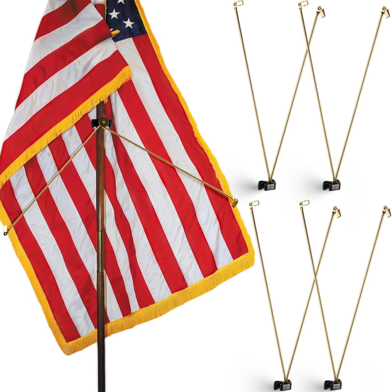 Gisafai 4PCS Gold Flag Spreader Indoor American Juneteenth Flagpole Hardware - Image 1